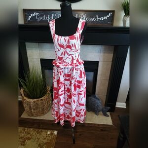 Nanette Lepore Coral and White Scoop Neck Midi Sundress